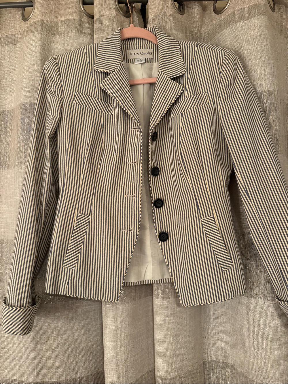 Vintage Navy & White Striped Tailored Blazer